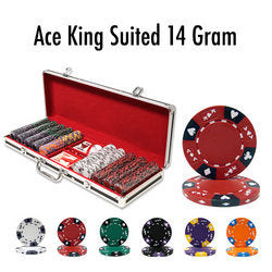 500-Count Custom Ace King Suited Poker Chips | Black Aluminum | 14g | Free Shipping