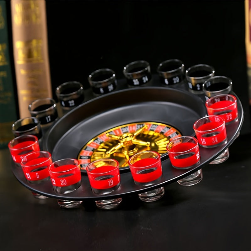 Shot Glass Roulette - Drinking Game Set; Casino Adult Party Games (2 Balls And 16 Glasses)